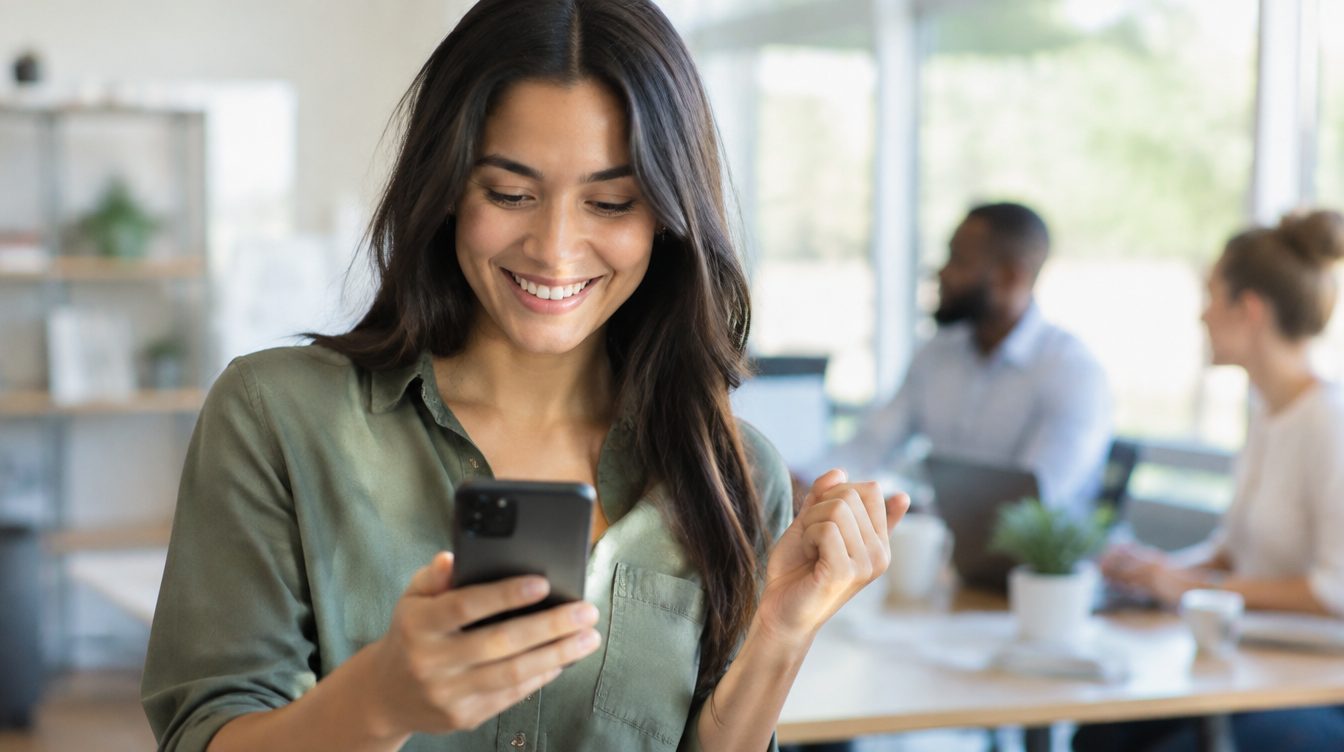 Employee receiving a payment notification on a smartphone