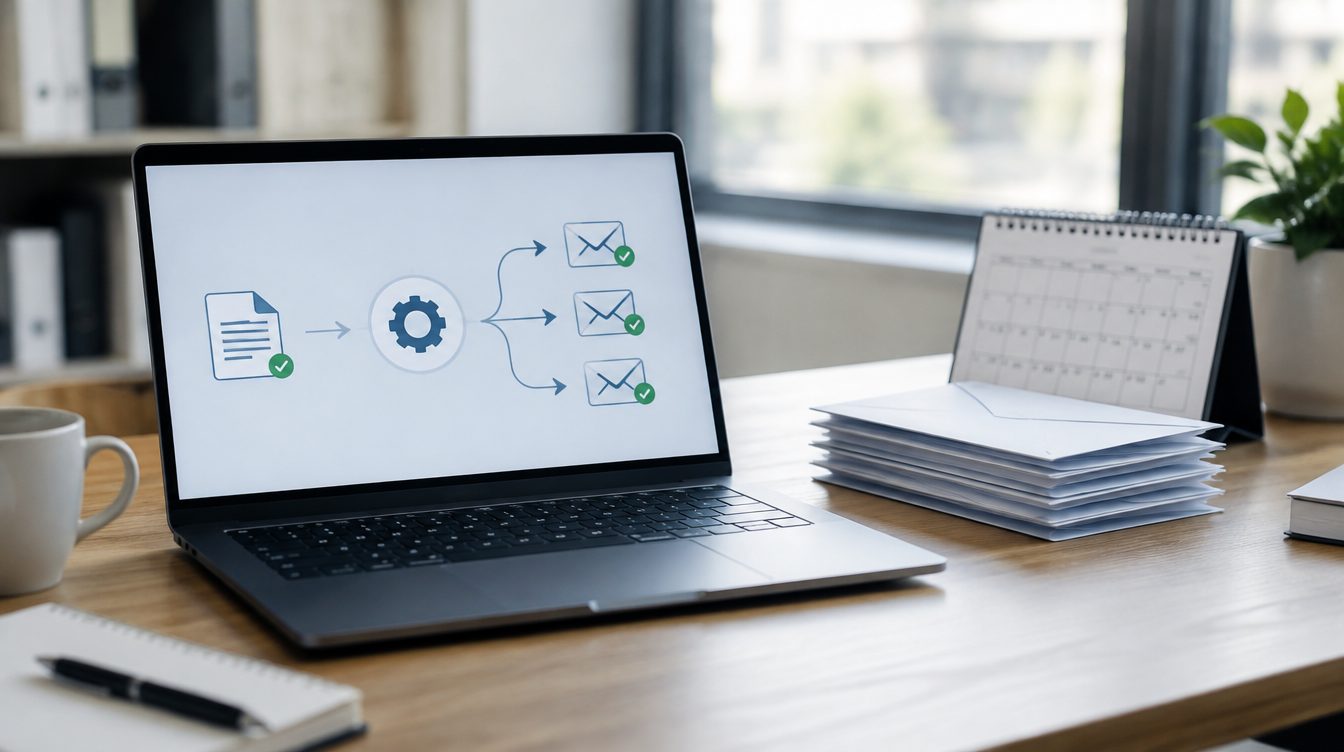 Laptop and calendar on a desk representing scheduled invoicing