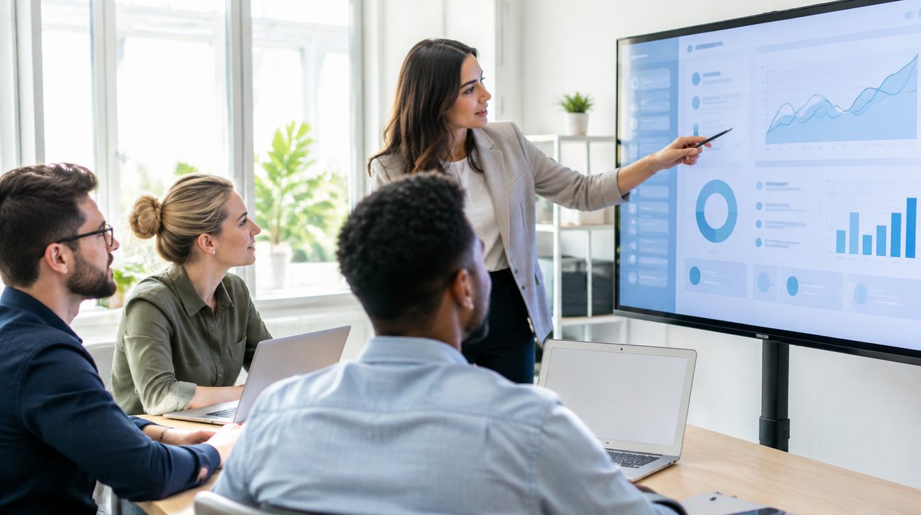 Small team learning accounting software together at a desk